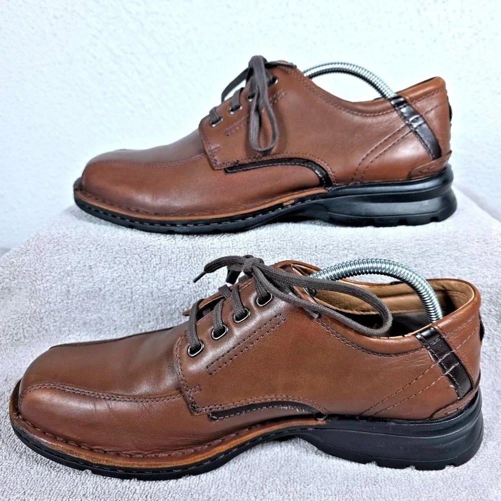 Clarks Men's Brown Leather Lace Up Oxford Bicycle Toe Dress Shoes 78866 Size 10M